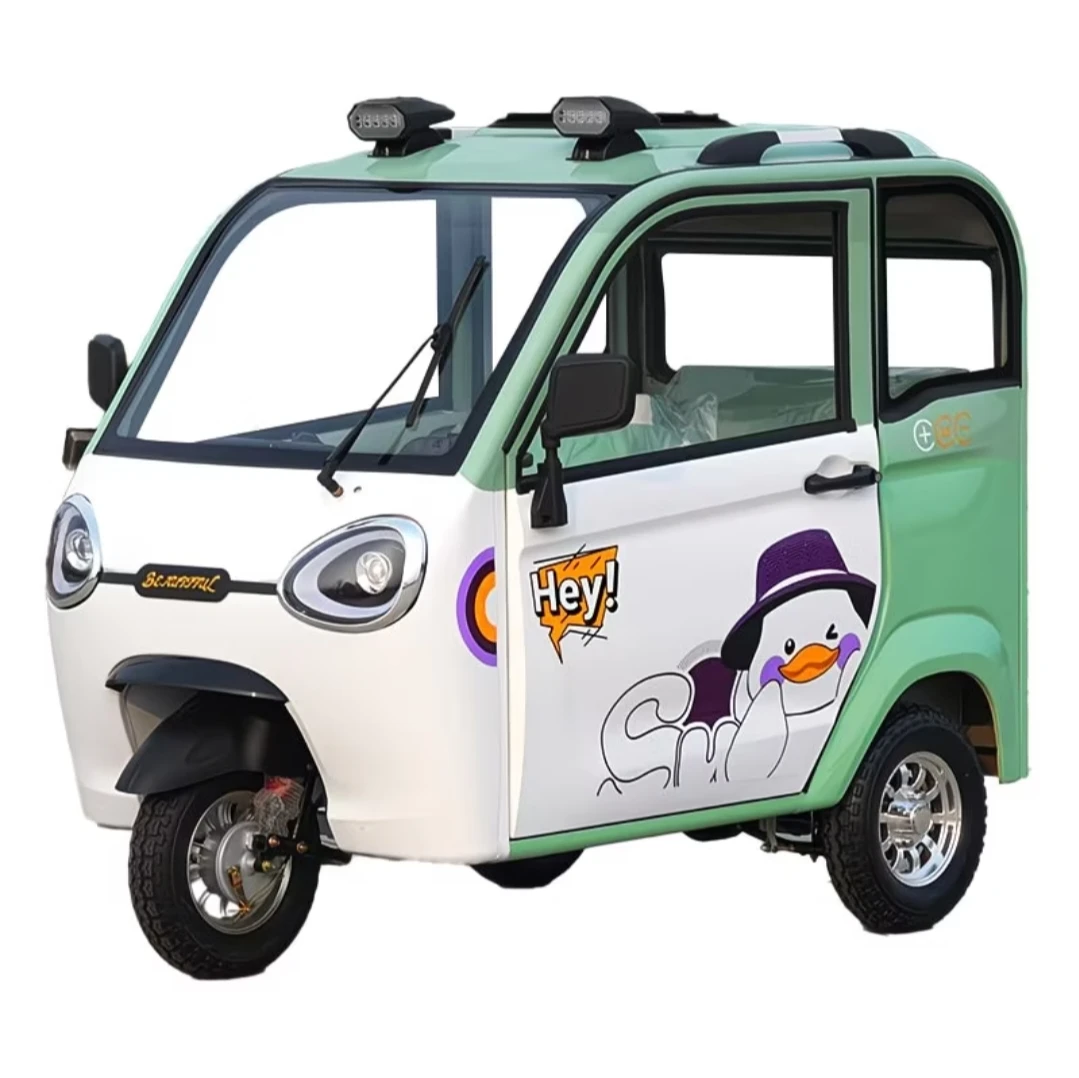 Fresh Designs 2-Door Closed 3-Passenger High-Capacity Freight Electric Tricycle 1500W 90km Range for Elderly