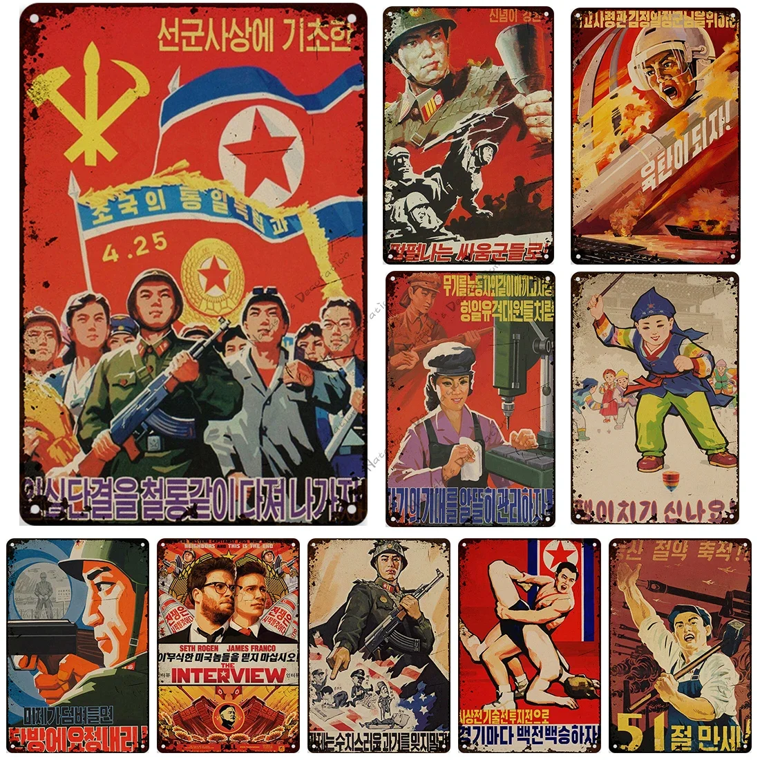 North Korea War Missle Propaganda Soviet Metal Poster Vintage Poster Wall Decor Classic Metal Plaque Rusty Bar Club Metal Plate