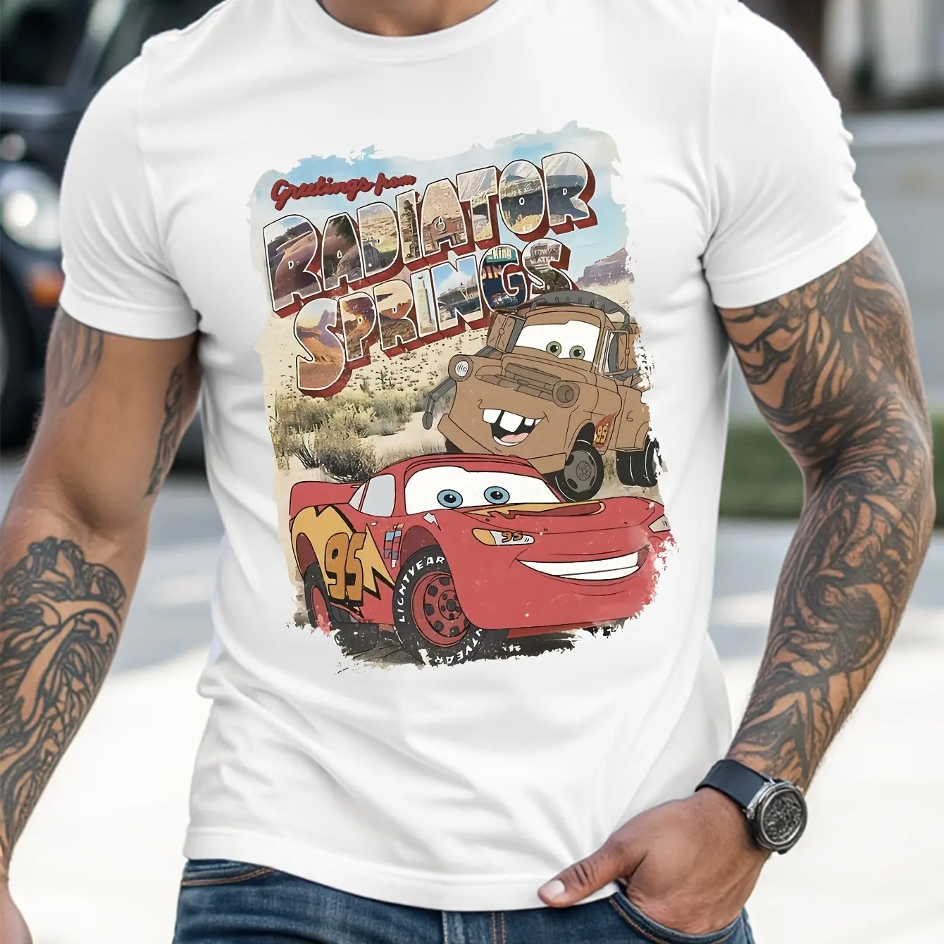 

Men'S Vintage Disney Pixar Cars Movie Lightning McQueen & Mater Graphic T-Shirt - Officially Inspired Casual Summer Short Sleeve