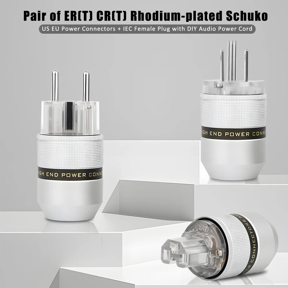 HiFi One Pair 083TR Rhodium Plated EU/US Schuko Power Connector+IEC Female Plug with DIY Audio Power Cable Audiophile