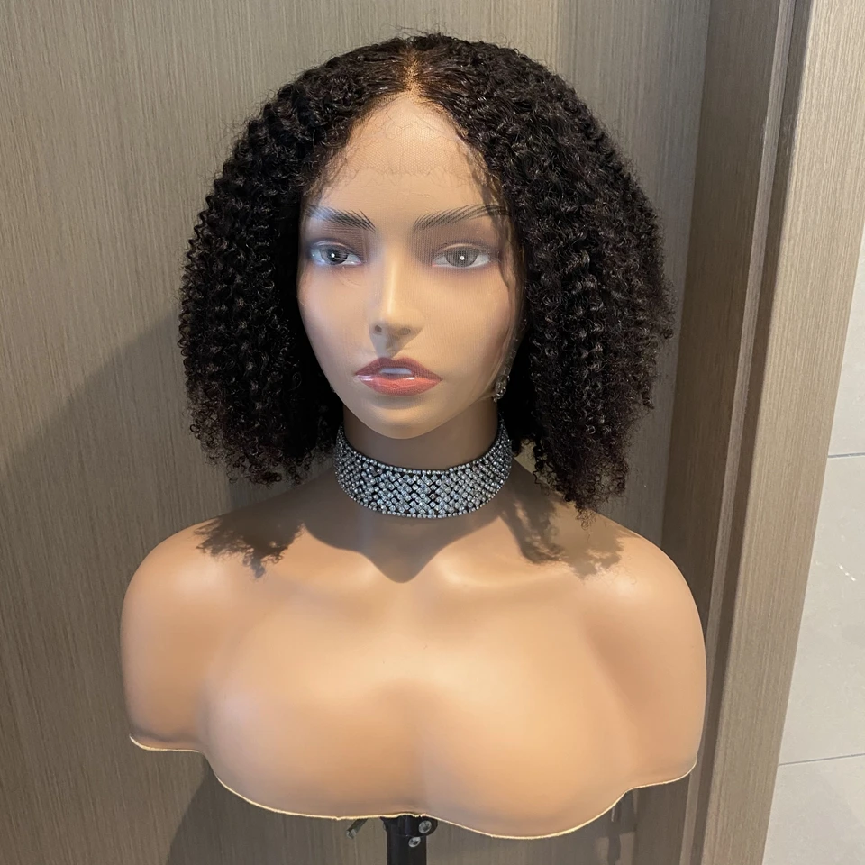 Mongolian Afro Kinky Curly Bob Wig Invisible Melt Skins HD Lace 13X6 Deep Part Lace Frontal Human Hair Wigs PrePlucked Remy Hair