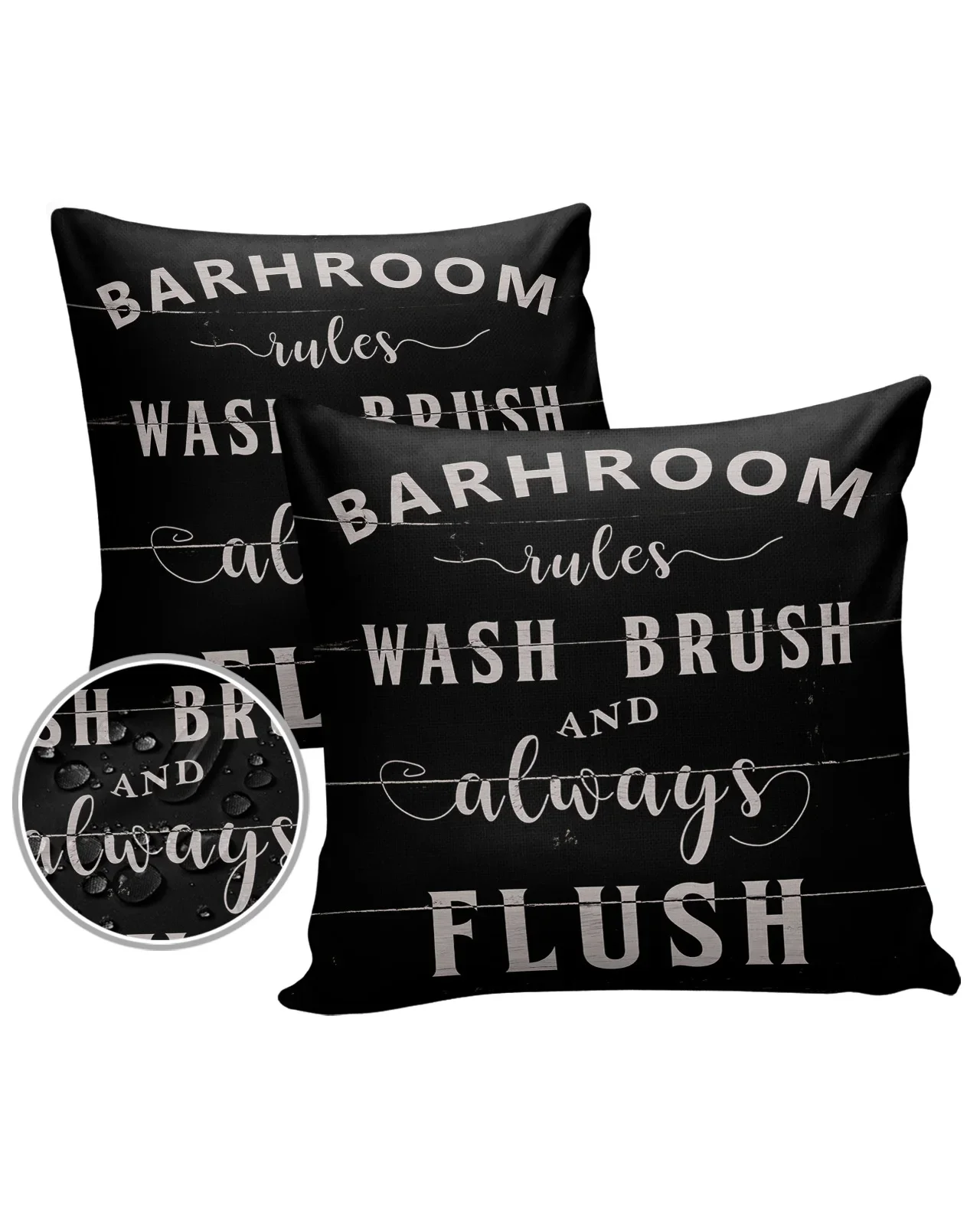 2/4PCS Outdoor Waterproof Pillowcase Bathroom Rules Black Wood Grain Background Sofa Cushions Case Decorative Pillows Cover