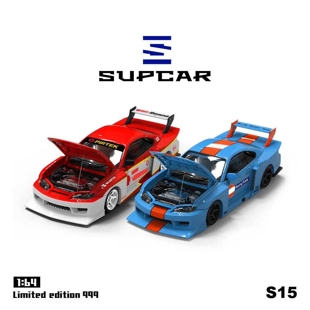 

*Предварительный заказ*SUPCAR 1:64 S15, передняя открытая крышка, красная/синяя картина, модель автомобиля из сплава для коллекции, дисплея, подарка