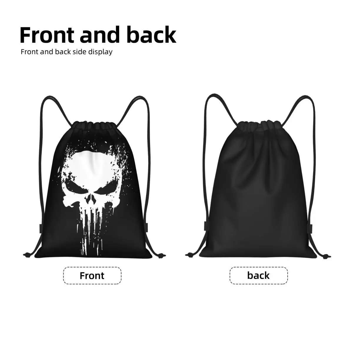 Custom Punisher Skeleton Drawstring Backpack Women Men Sport Gym Sackpack Portable Skull Bone Shopping Bag Sack