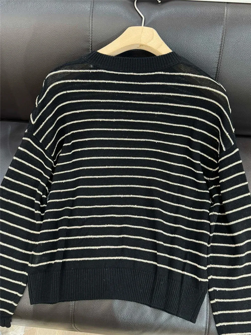 2024 Spring Women's Knitted Pullover Sweater Striped Casual Long-Sleeved Top New  BC