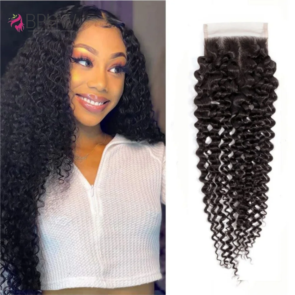 4x4 Kinky Curly Closure Brazilian Human Hair Free Part 4x4 Transparent Lace Closure Natural Color Only 100% Remy Human Hair 12A