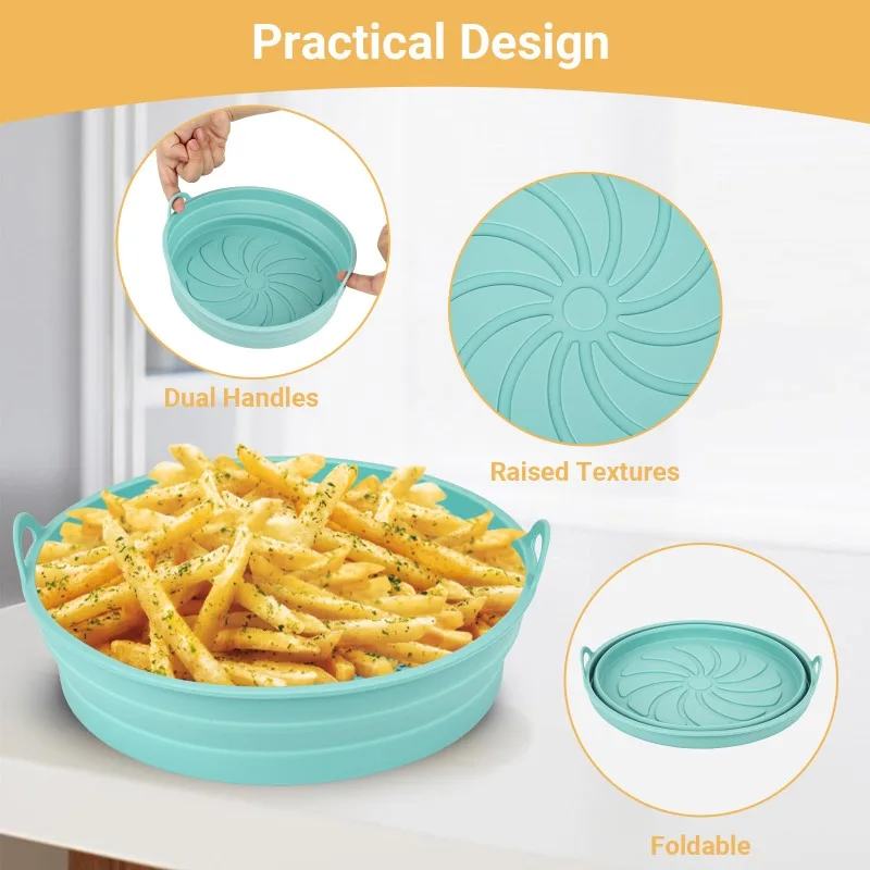 Plaque de cuisson ronde et pliable en silicone pour friteuse à air, pot optique réutilisable, doublure carrée, ustensiles de cuisson