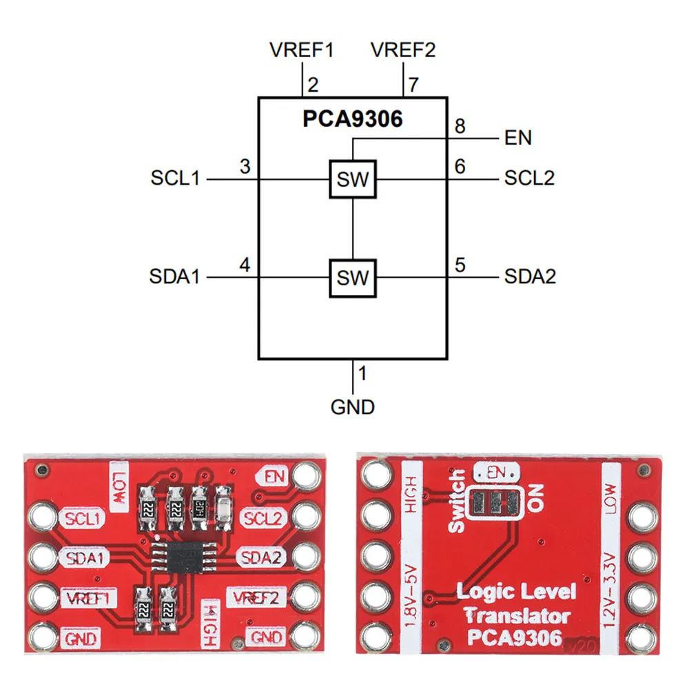 Módulo de ruptura de traductor de nivel PCA9306 I2C, voltaje IIC I2C, voltaje IIC I2C, Kit electrónico de traductor bidireccional Dual de 2 bits