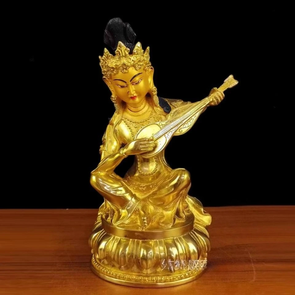 Feng Shui Copper Nepalese Painted Heavenly Female Miaoyin Buddha Mother Home Decor