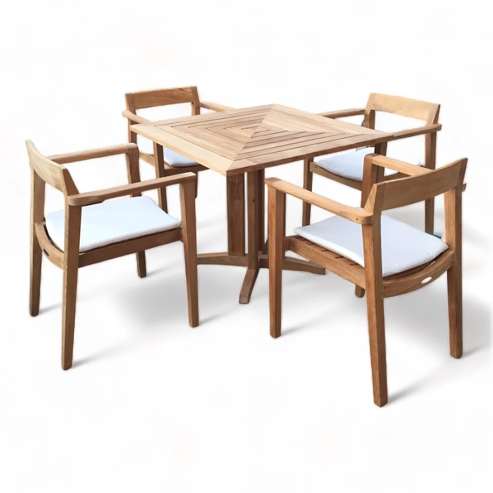 

Teak Wood Garden Cafe Furniture Dining Table Set Patio Wooden Arm Stacking Chair Outdoor Furniture Garden Sets Table and Chairs