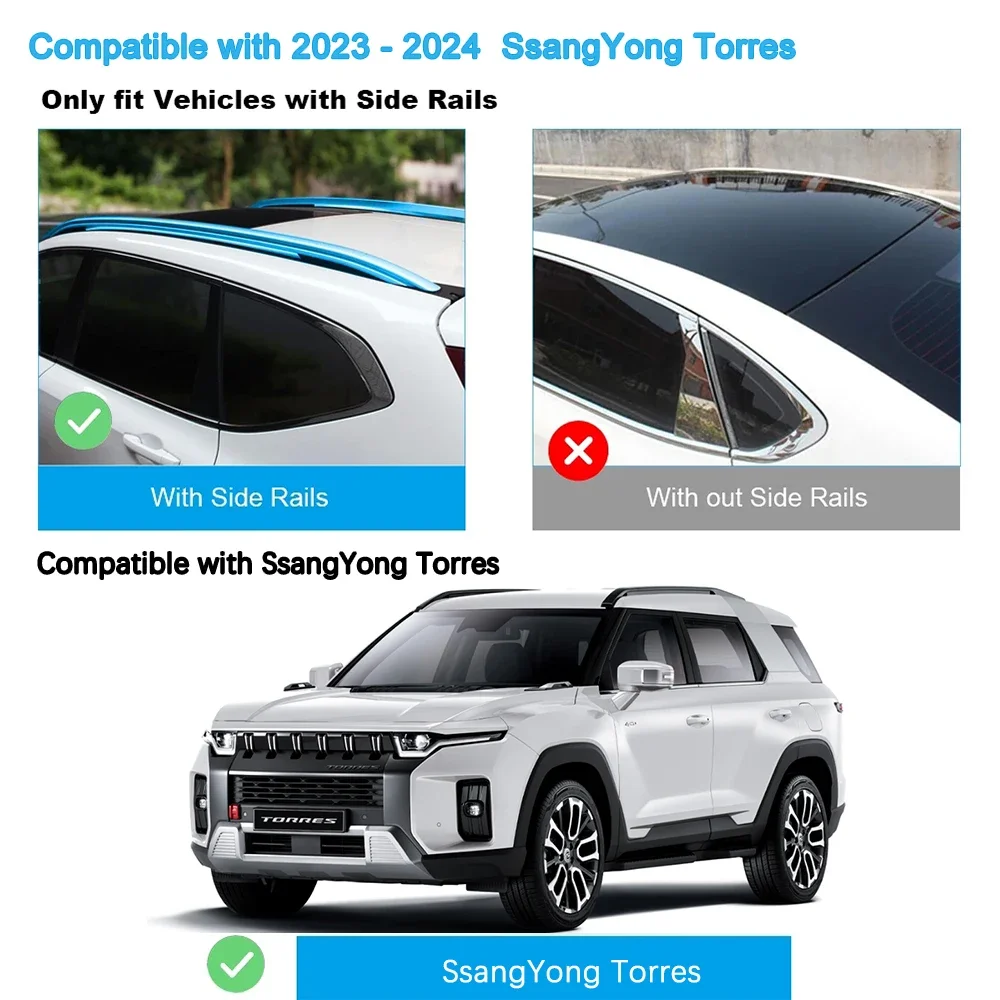 2Pcs Roof Bars for SsangYong Torres /KGM Torres 2023+ Aluminum Alloy Side Bars Cross Rails Roof Rack Luggage Carrier