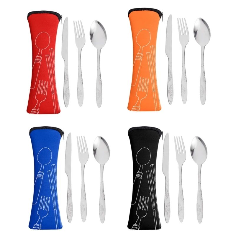 Camping Utensils Hiking Cutlery Set Portable Stainless Flatware Spoon Fork Knife