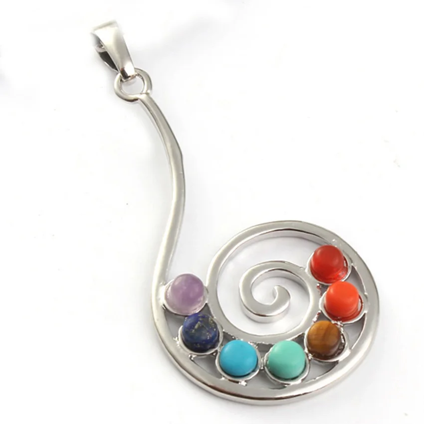 

Silver Plated Natural Chakra Beads Stone Spiral Universe Healing Crystal Balance Chakra Spiral Pendant Fashion Jewelry No Chain
