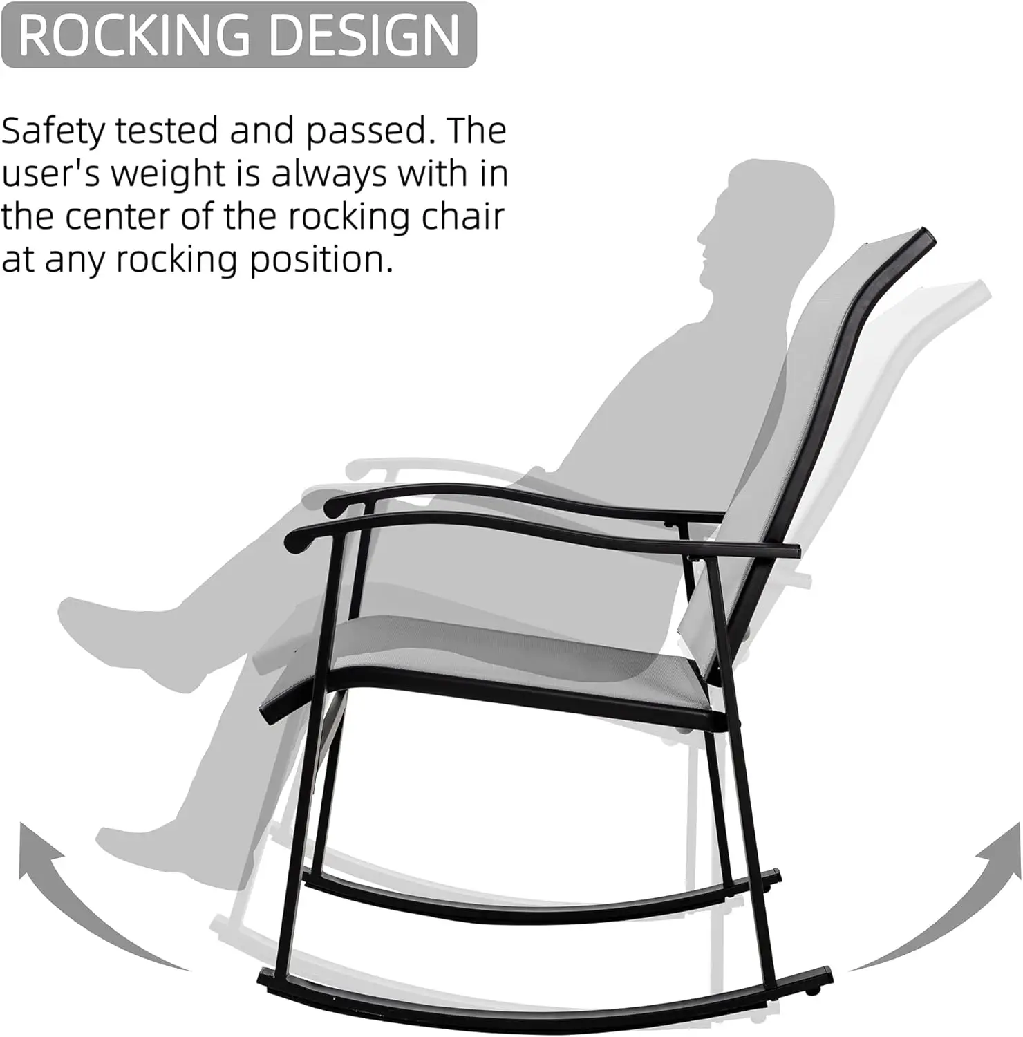 3 Piece Outdoor Rocking Bistro Set, Front Porch Rocker Chairs Conversation Set with Glass Table for Lawn, Garden, Balcony