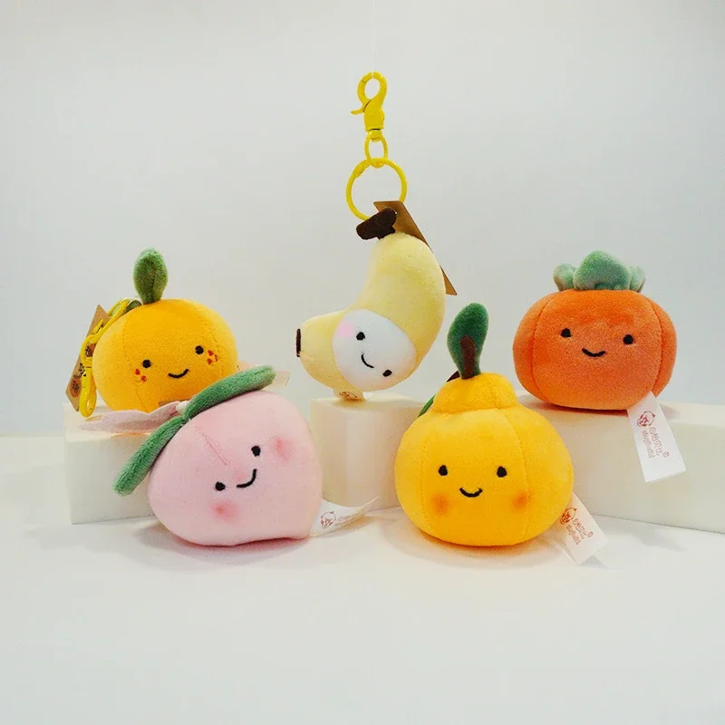 Women New Cute Simulation 10cm Fruits Plush Pendants Key China Peach Orange Apple Banana Eggplant Ponkan Soft Plushies Keychain