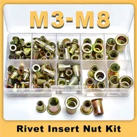 110Pcs M3 M4 M5 M6 M8 Kit Flat Head Blind Rivet Nut Stainless Steel Carbon Steel Aluminum Alloy Metal Threaded Insert Rivets Box