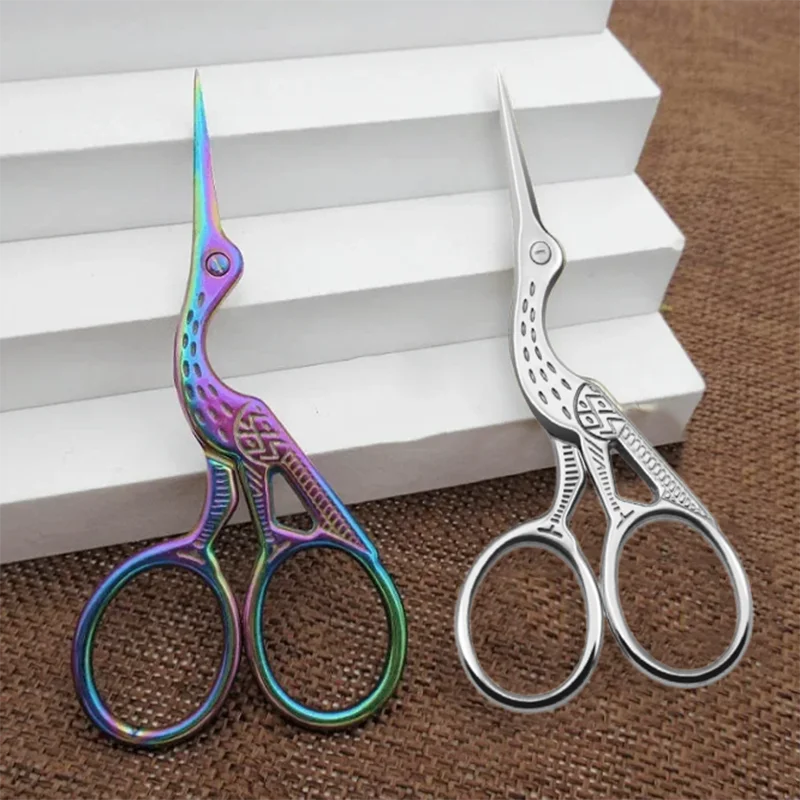 Creative Stainless Steel Crane Scissors Nose Hair Round Tip Eyebrow Trimming Scissors Pointed Crane Scissors Eyelash Trimming Be