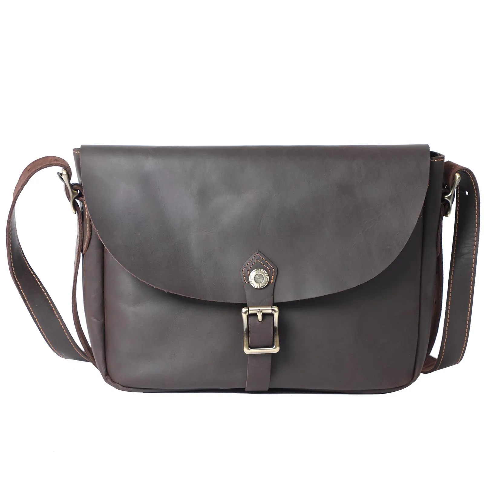 Vintage Echtleder Herren 11" Messenger Bag Umhängetasche Crazy Horse Rindsleder Schultertasche Top-Layer-Leder Mode Casual – Detail 5
