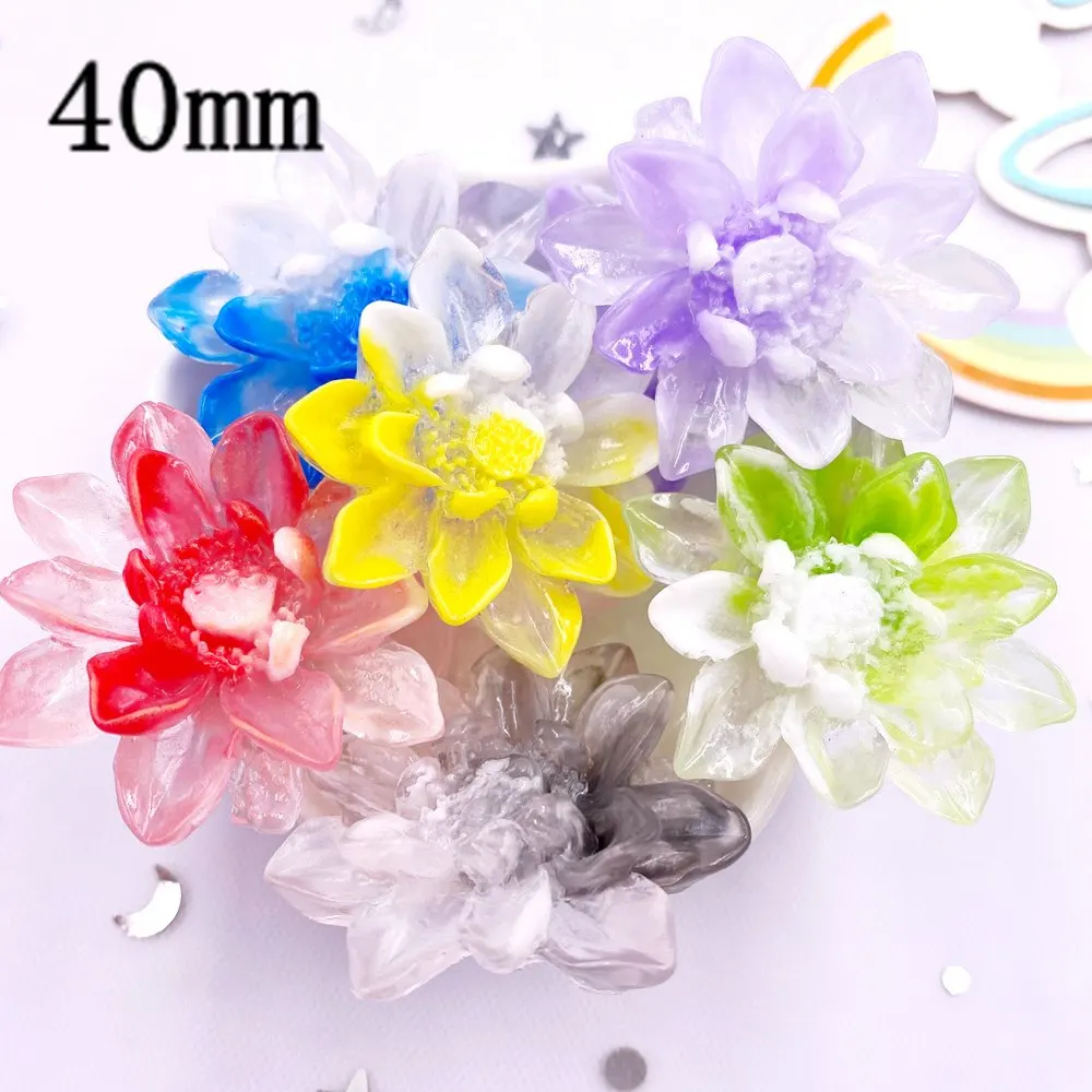 40mm Resin Colorful Gradual Candy Color Lotus Flat back Flower Rhinestones Figurines Scrapbook Ornaments DIY Bow Clothing Crafts