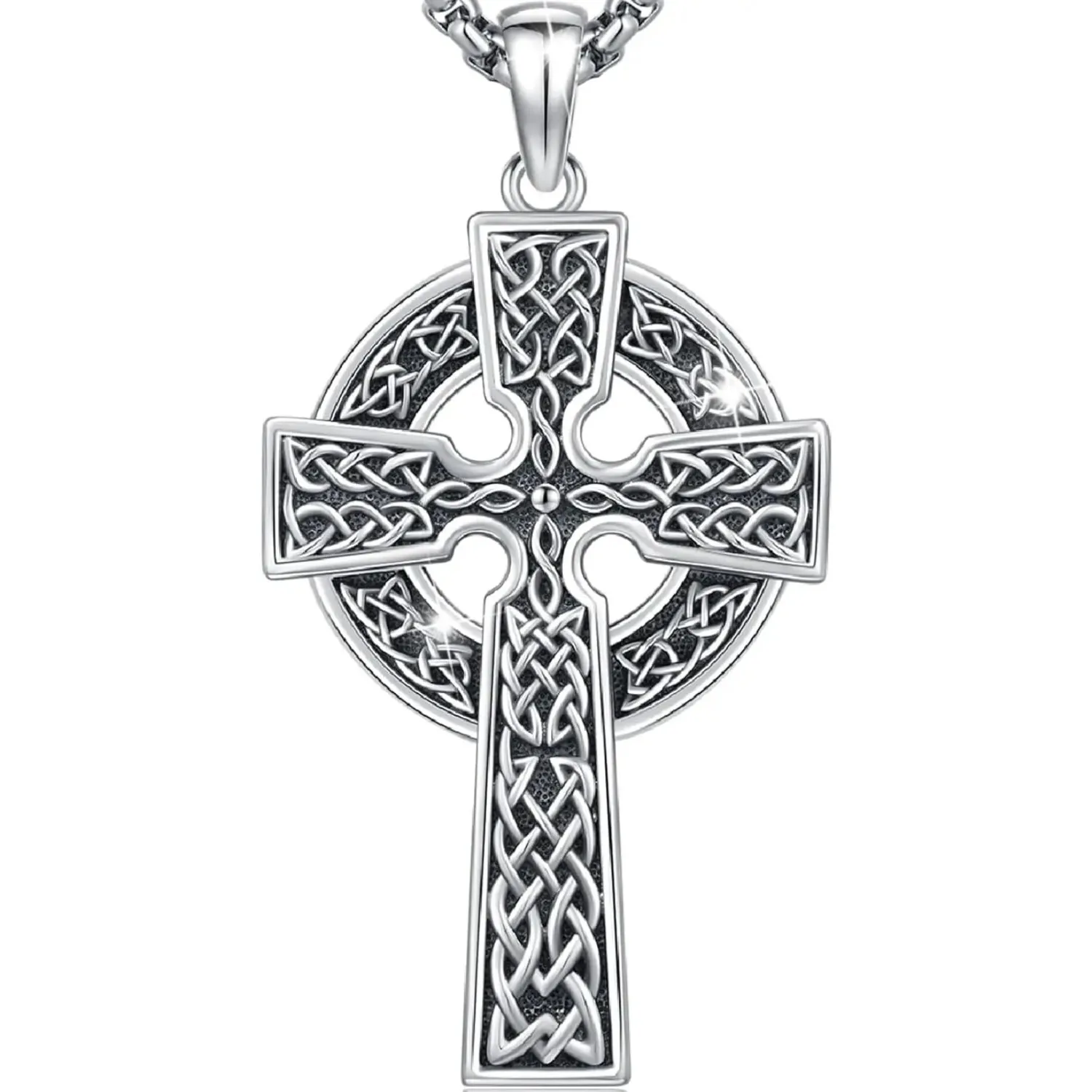 Celtic Cross Necklace for Men Women 925 Sterling Silver Celtic Cross Pendant Evil Eye Necklace Irish Trinity Knot Jewelry
