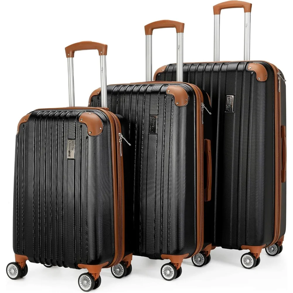 

Collins 3 Piece Expandable Retro Luggage Set, Durable Lightweight PC-ABS Shell, Double Spinner Wheels (Retro Black)