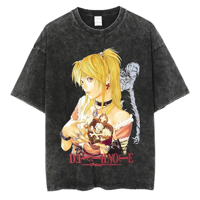 

Harajuku Vintage Washed T Shirts Death Note Anime Graphic Printing T Shirt Oversize Cotton Fashion Streetwear Unisex Top Tee