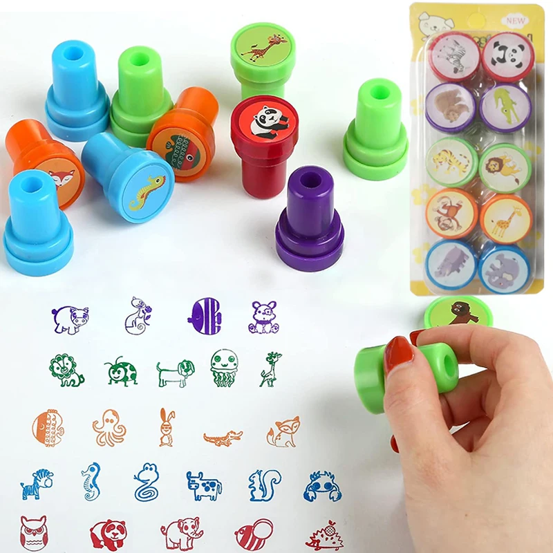 10Pcs Jungle Safari Stamps Set Zoo Animal Theme Seal Stamps for Kids Birthday Party Wild Animal Party Favors Baby Shower Gifts