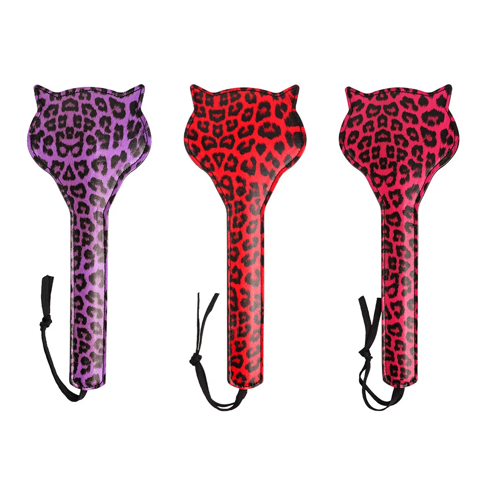 Cute Cat Shaped Slapping Paddle Leopard PU Leather Spanking Paddle Punish Slap Flirting Adult BDSM Toys for Women and Couples