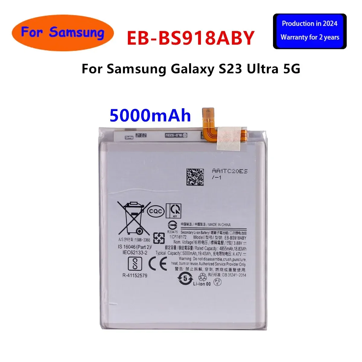 

2024 years New EB-BS918ABY 5000mAh Replacement Battery For Samsung Galaxy S23 Ultra S23Ultra SM-S918 5G Mobile Phone Batteries