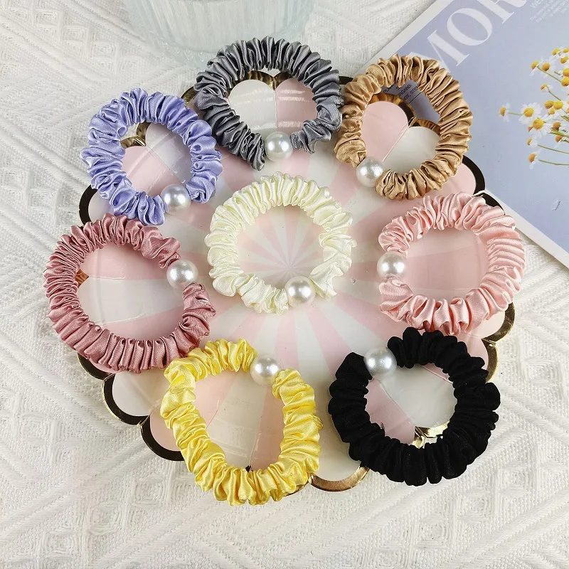 Fashion Pearl Chiffon Scrunchies Headband Girls Elastic Rubber Hair Band Women Ponytail Holder Hair Ties Accessories