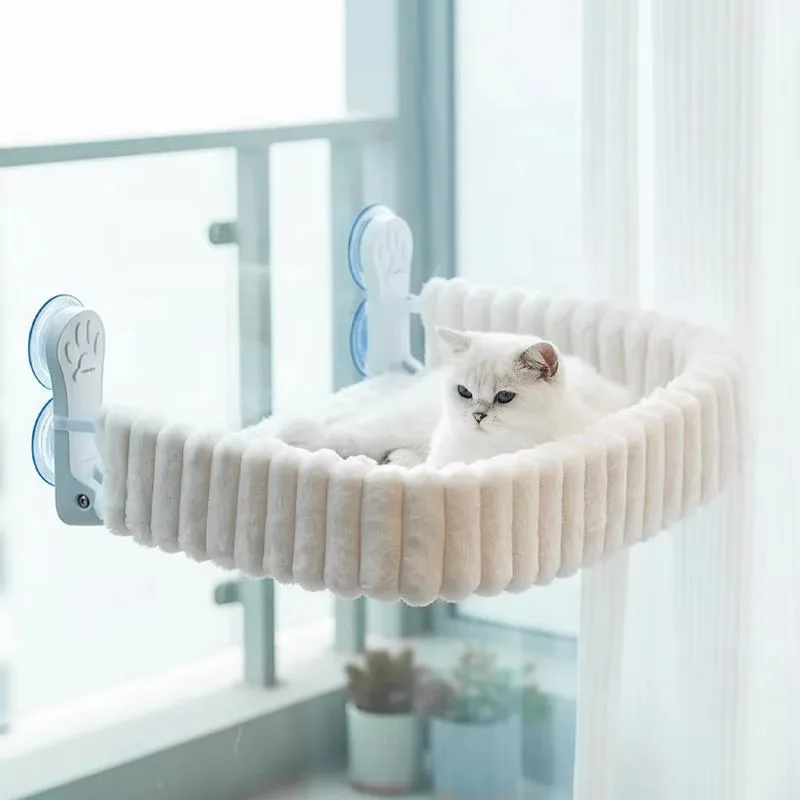 Luxury Square Winter Cat Window Perch Bed with Suction Cups Plush Hammock for Comfortable Sunbathing