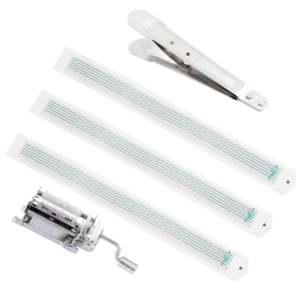 

3pcs Hand Crank 15 Note Music Box Movement Diy Mechanical Core With Hole Puncher Blank Paper Tapes Silver Decorative