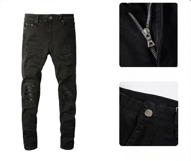 Skinny Hole Jeans for Men Vintage Pencil Pants Straight Ankle Length Trousers Washed Distressed Denims 2024 Autumn Streetwear