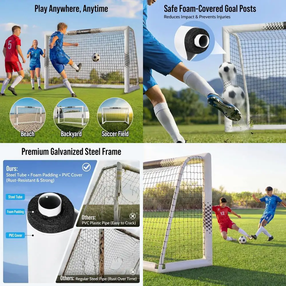 

Heavy-Duty 8x6 ft Soccer Goal with Padded Metal Posts, Suitable for Youth and Adults, Complete with Training Set, Agility Ladder