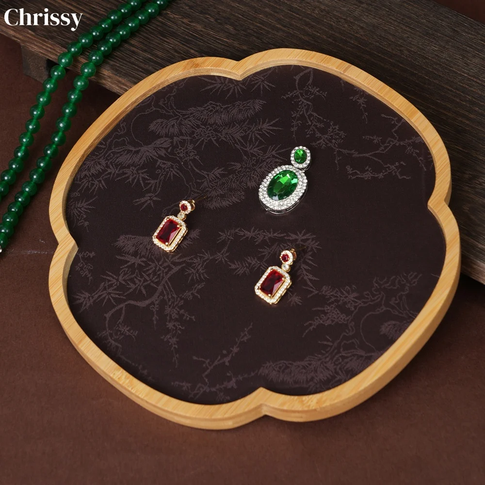 Bamboo Wood Jewelry Viewing Tray, Retro Pattern Display Plate for Bracelet & Beads, Engagement Wedding Gift for Bride