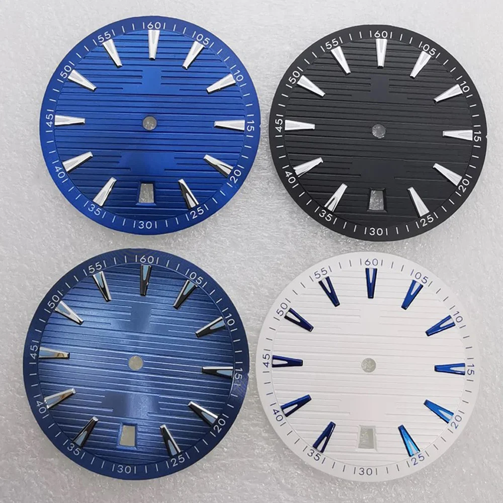 33.5mm sterile white black blue luminous watch dial fit 6 o\'clock calendar NH35 movement