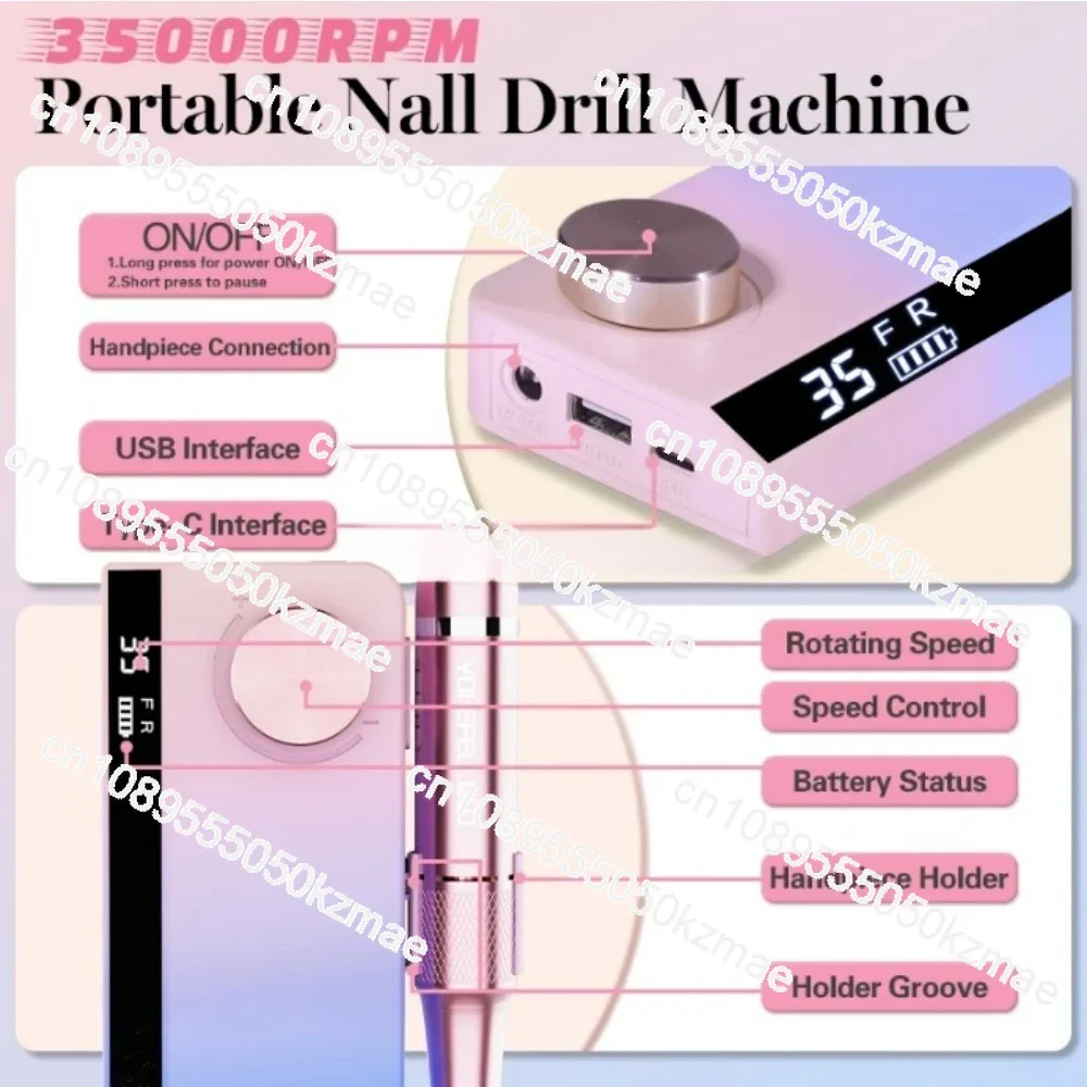 For 35000RPM Professional Electric Nail Drill Manicure Machine With Pause Mode Sander