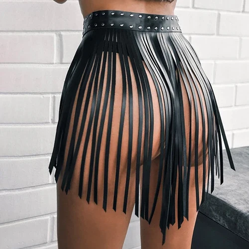 Imagen 1 del producto Vestido Sexy con cinturón de cuero PU para mujer, vestido con borlas, remaches decorativos, ropa elástica ajustable para niñas, ropa de amor para fiesta y cita