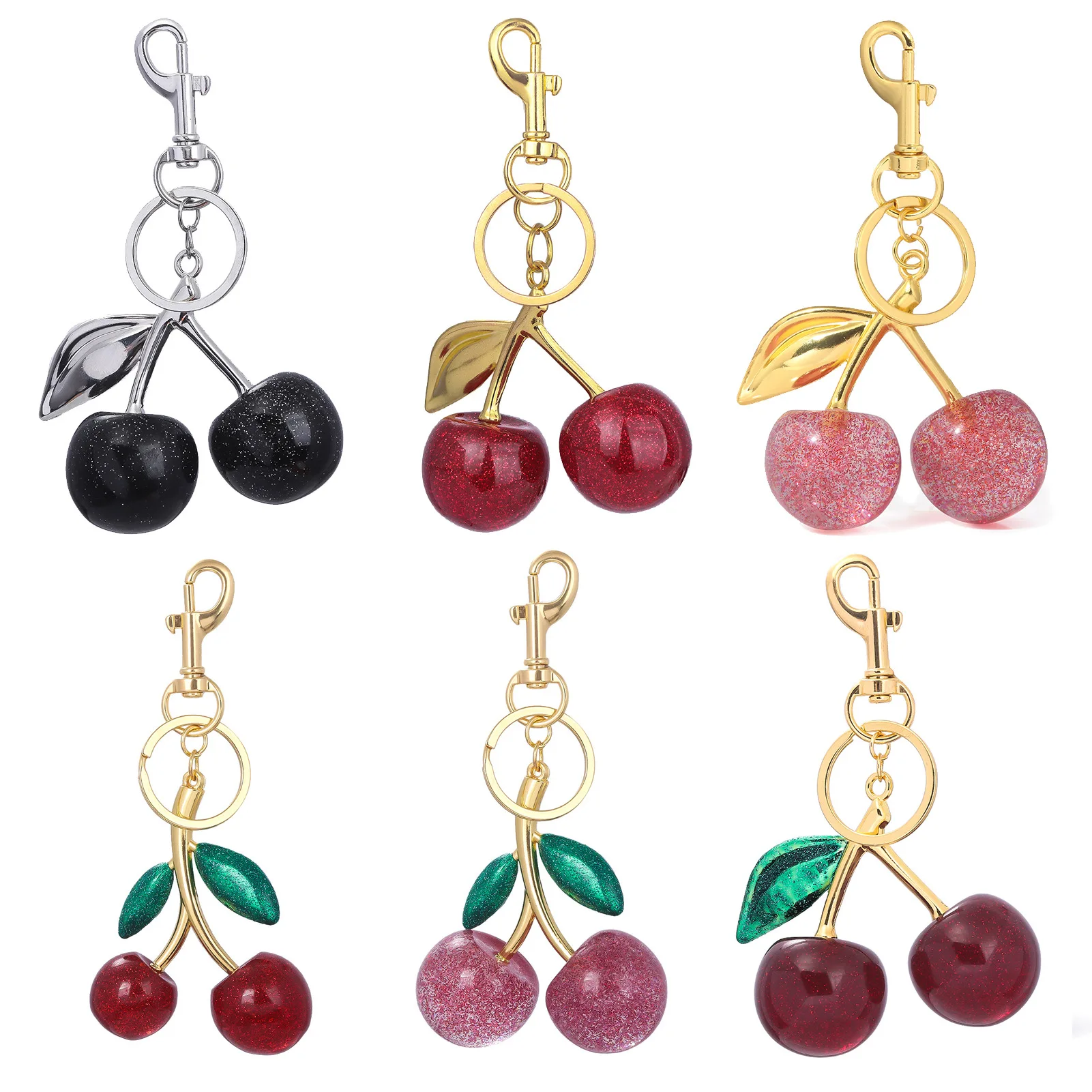 Delicious Crystal Red Pink Cherry Keychain Summer Fruits Cherries Pendant Keyring For Women Men Jewelry Bag Key Accessories Gift