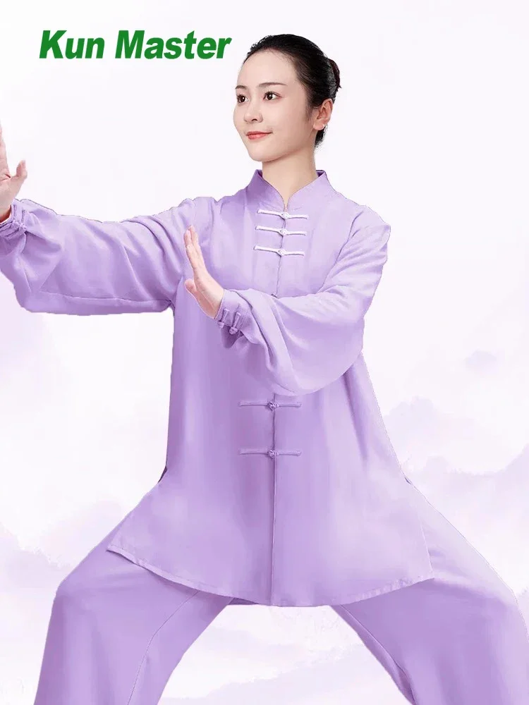 Kun Master Kung Fu Uniform Martial Arts Tai Chi Clothing Purple Unisex Chinese Traditional Clothes of Medium Length