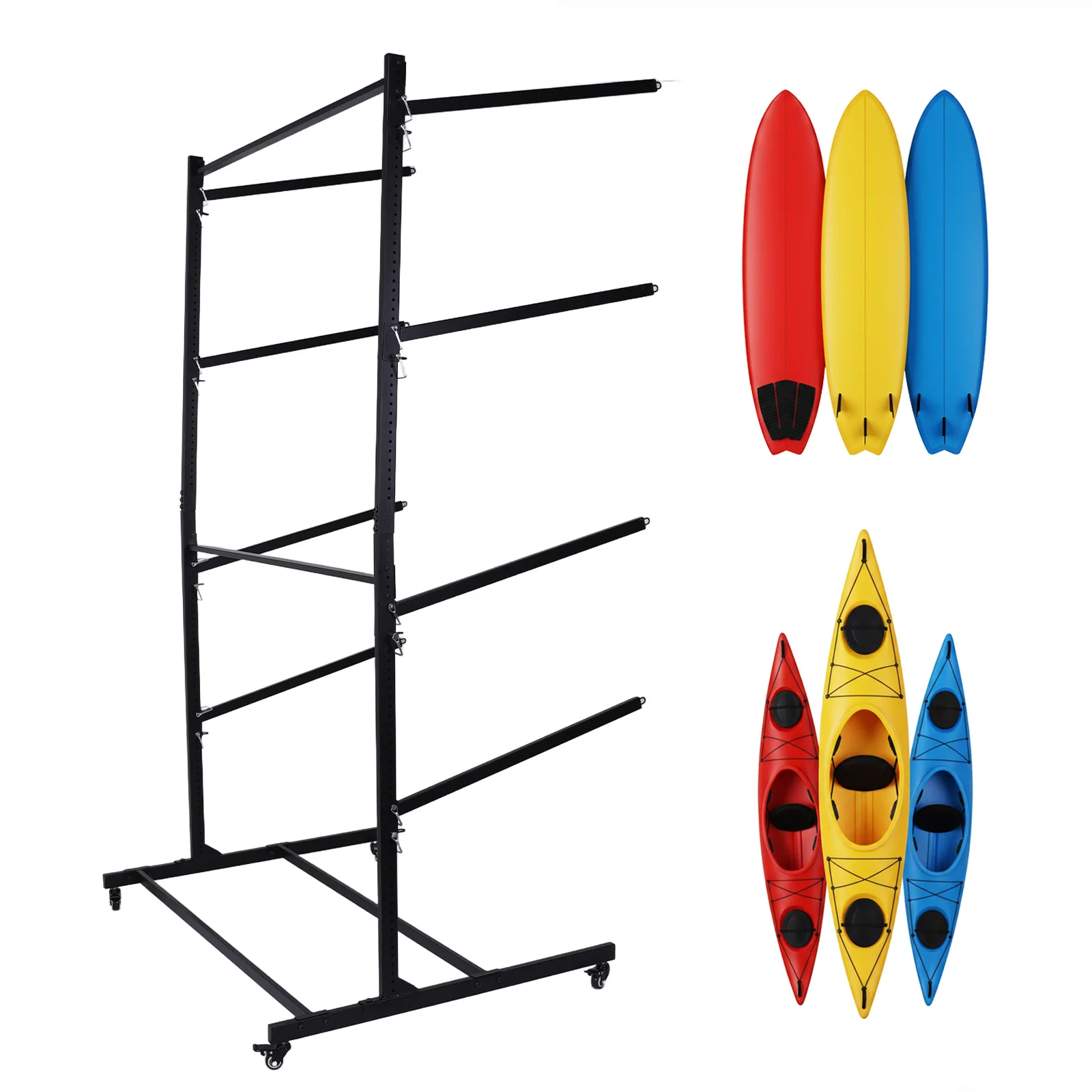 4-Tier Freestanding Kayaks and SUP Rack Rust-Proof Heavy Duty Kayaks Storage Rack Kayaks Stand for Water Sports Kayaks and Boats