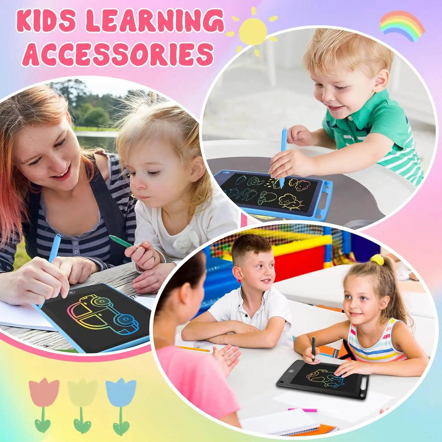 Paquet de 12 tablettes d'écriture LCD pour enfants, tablette à dessin colorée de 6.5 pouces, jouets pour enfants, jouets éducatifs