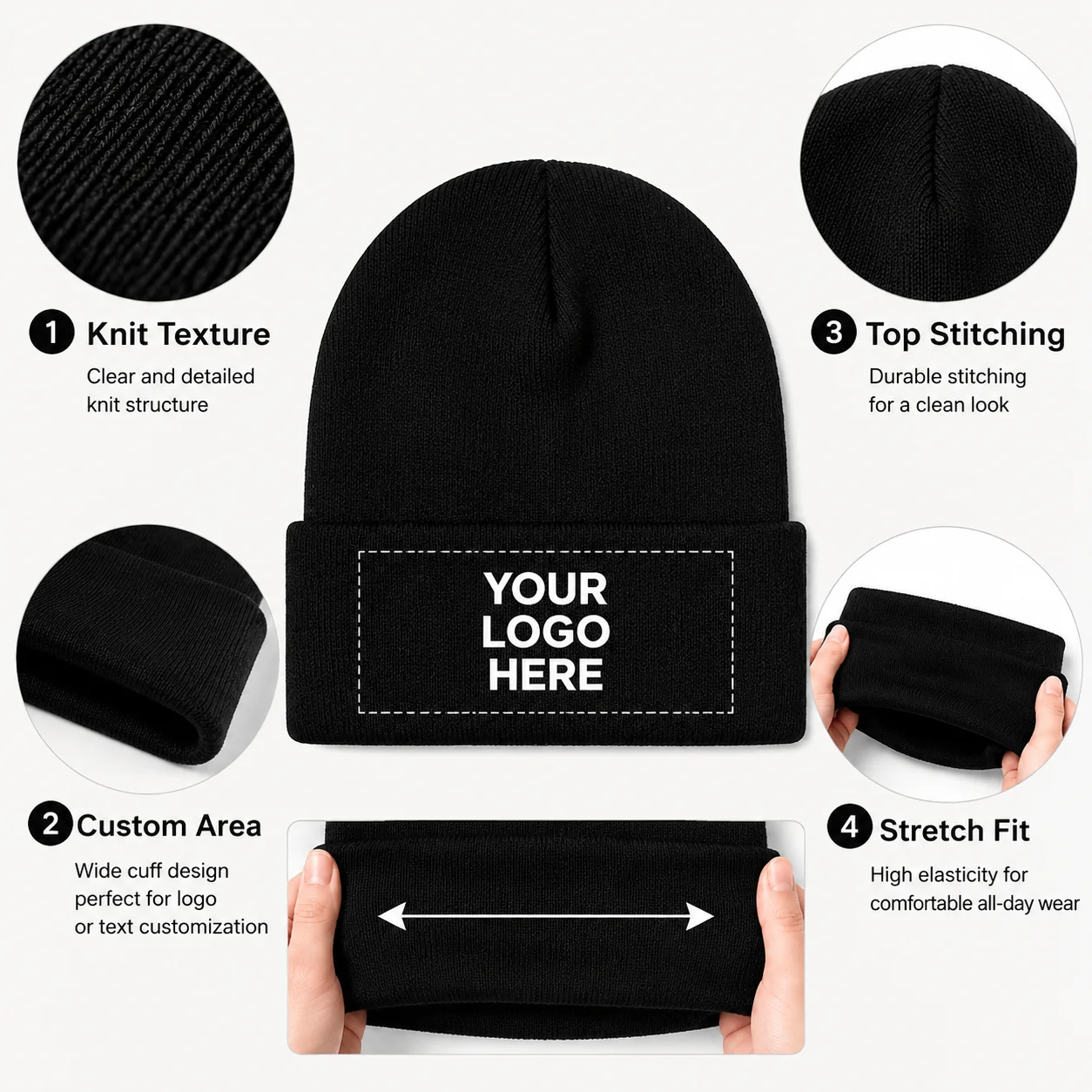 12pcs Custom Knit Beanies Personalized Logo Winter Hats for Teams Companies Outdoor Events And Daily Wear view 6