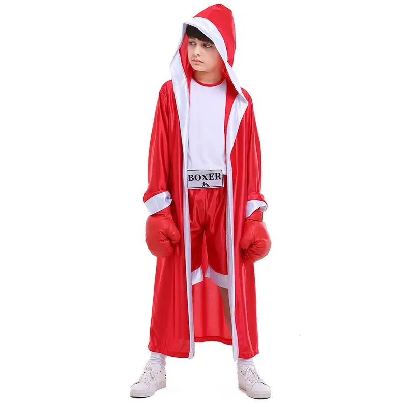 Halloween Sportswear Boxer Cosplay Costume Kids Children Stage Performance Competition Cloak Jumpsuit Bathrobe Suit