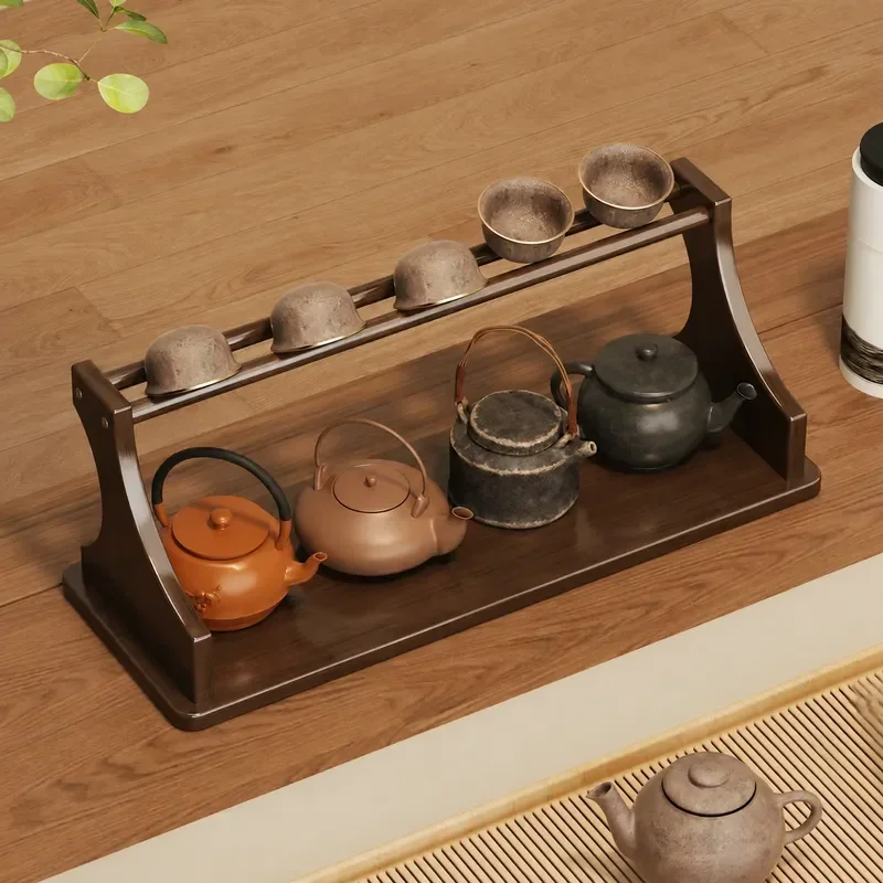 Chinese Style Bogu Shelf Countertop Tea Table Display Rack for Tea Room Set Purple Clay Teapot Drain Stand Antique Decor