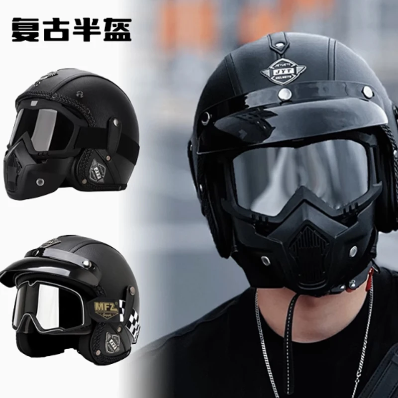 

Мотоциклетный шлем с Bluetooth в стиле ретро, кожаный электрический скутер и велосипедные гонщики, полушлем 3/4 с маской, Casco Moto Cascos Para Moto
