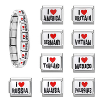 I Love Mexico America Britain Russia Heart Italian Charm Links Fit Stainless Steel 9mm Bracelet Men Women DIY Making Gifts
