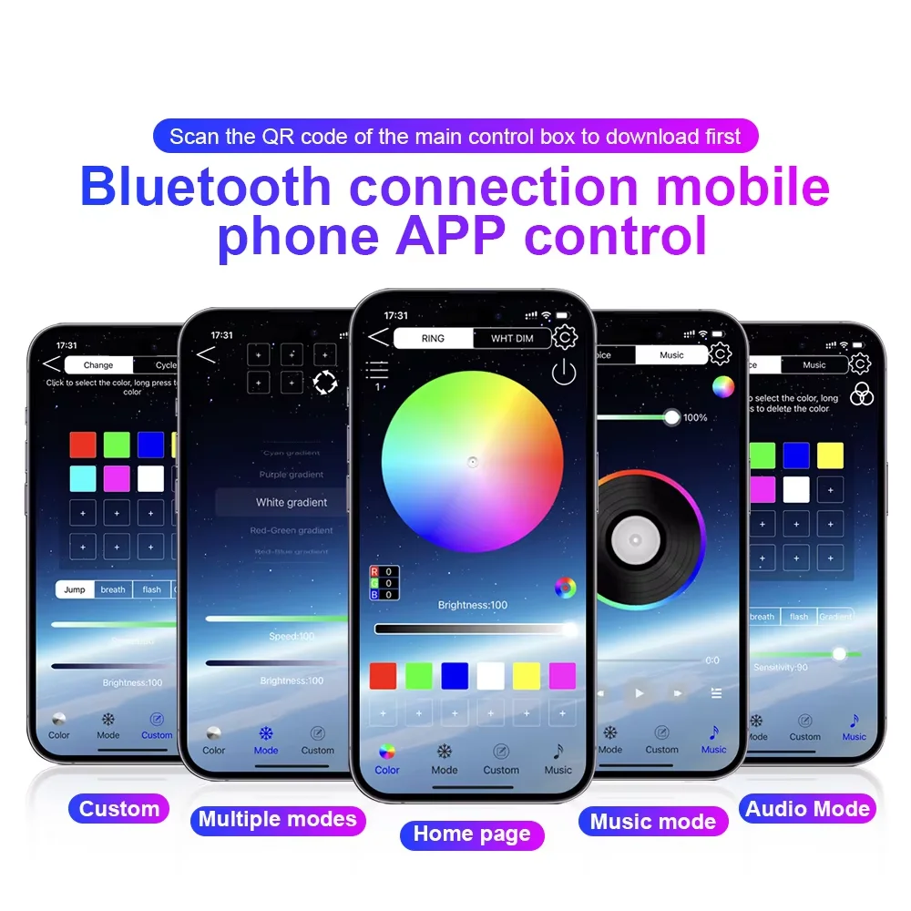10/14/18/22 in 1 Dual Zone Hidden Acrylic RGB 64/213 Color Symphony Streamer Auto Interior Car Ambient Light Kit APP Control 12V