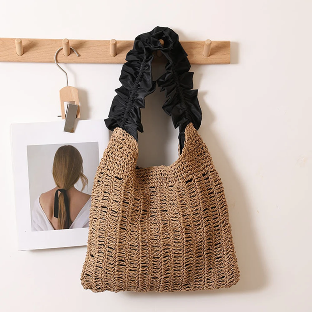 

НОВАЯ пляжная сумка со рюшами, летние тканые соломенные сумки для женщин, сумка-тоут для отдыха и путешествий, сумка на плечо, вязаные крючком кошельки 2025