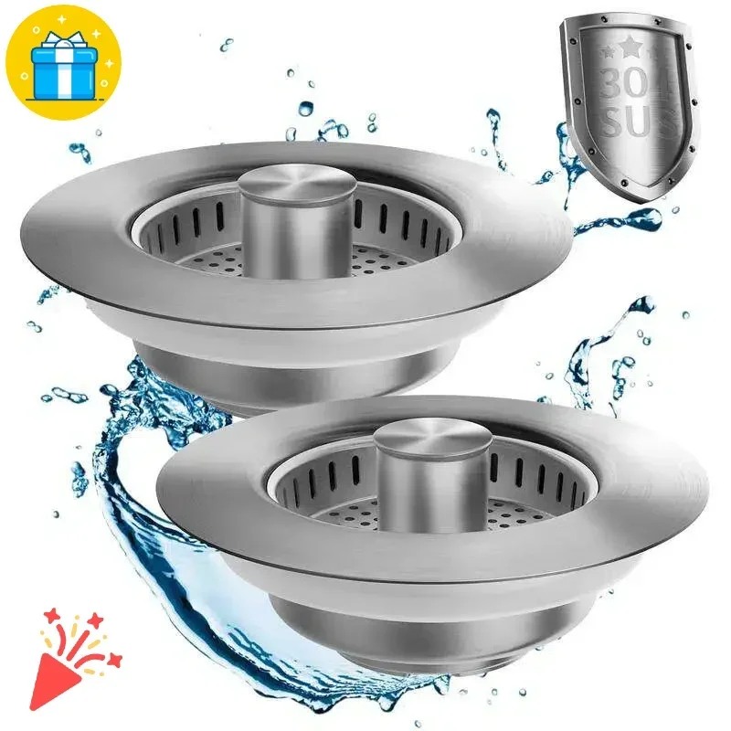 

Anti-Clog 3-in-1 Sink Strainer Plug - 304 Steel Fast Drain Odor Filter US Size